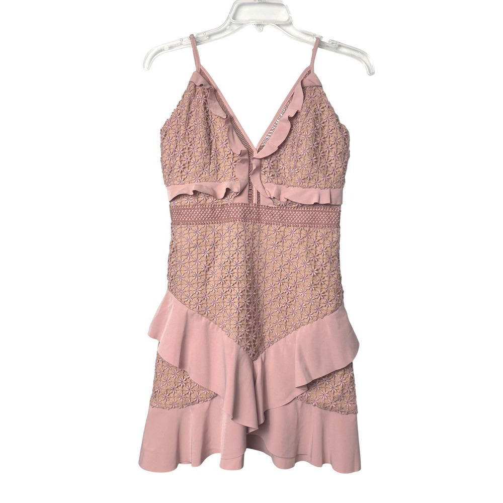 Bardot Pink Lace Ruffle Mini Dress Size 6 S Cocktail Party Wedding Guest Boho
